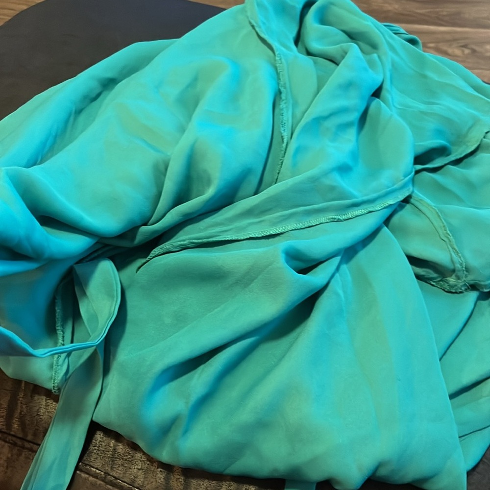 ASOS Green Wrap Tie Front Gown with Bishop Sleeves - Picture 9 of 9